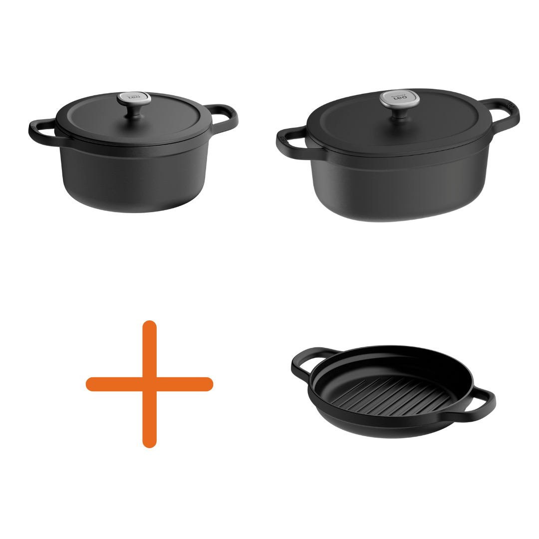 PROMO Fonte de graphite – 2 casseroles + poêle à griller GRATUITE